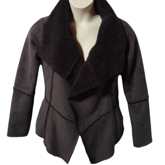 Prana Jackets & Blazers - Prana Gray/Black Faux Suede shearling Lined Jacket Open Front draped townie XS/S